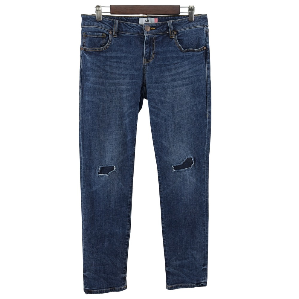 Cabi Womens Slim Boyfriend Distressed Dark Wash Blue Denim Jeans Size 4 5695